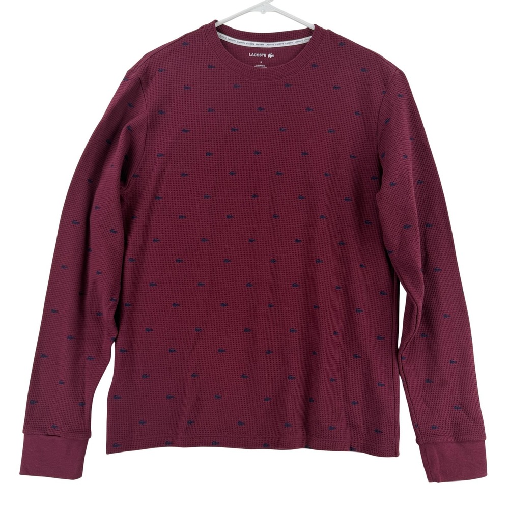 Lacoste Sleepwear Shirt Mensโ Medium Red Waffle Knit Logo Long Sleeve Pajama NWT
